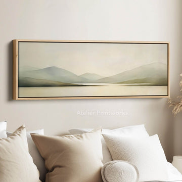 Watercolor Mountain and Lake Long Horizontal Large Canvas Wall Art - Atelier Printworks