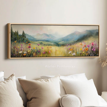 Wild Meadow Long Narrow Horizontal Framed Canvas Wall Art - Atelier Printworks