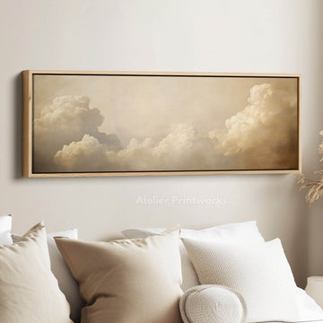 Long Horizontal Vintage Cloud Artwork Above Bed Wall Art - Atelier Printworks