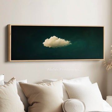 Above Bed Wall Decor - Floating Cloud Minimalist Horizontal Wall Art Green - Atelier Printworks
