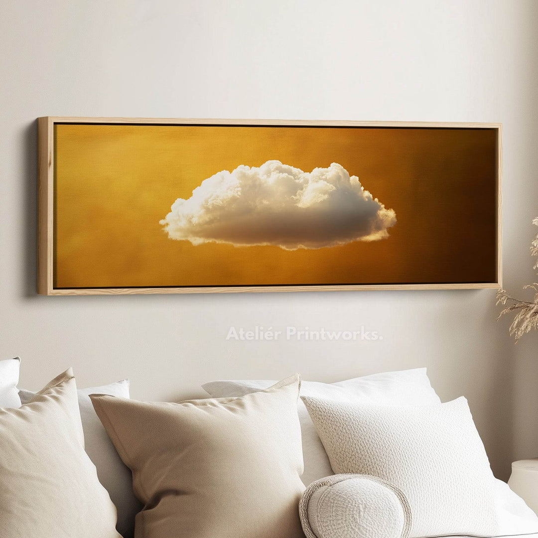 Above Bed Wall Art - Floating Golden Cloud Minimalist Horizontal Wall Art - Atelier Printworks