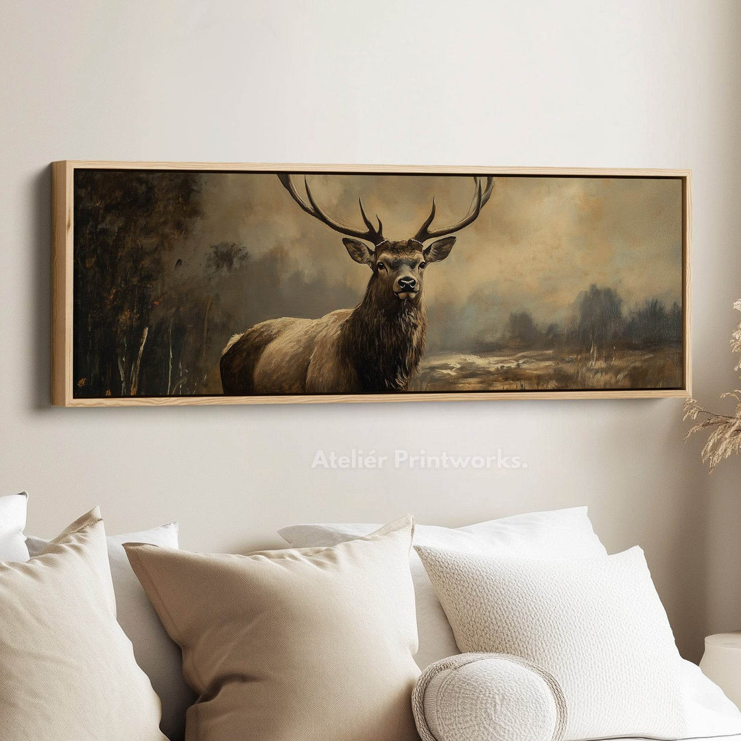 Scottish Stag Horizontal Wall Art Long Canvas Pictures - Atelier Printworks