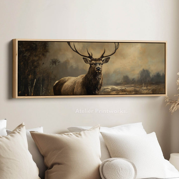 Scottish Stag Horizontal Wall Art Long Canvas Pictures - Atelier Printworks