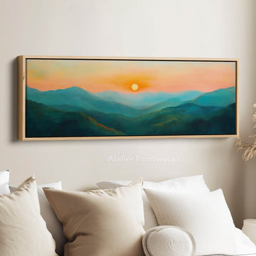 Abstract Sunrise Panoramic Above Bed Wall Decor Large Framed Pictures - Atelier Printworks
