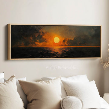 Long Horizontal Wall Art Above Bed Decor Abstract Sunset - Atelier Printworks
