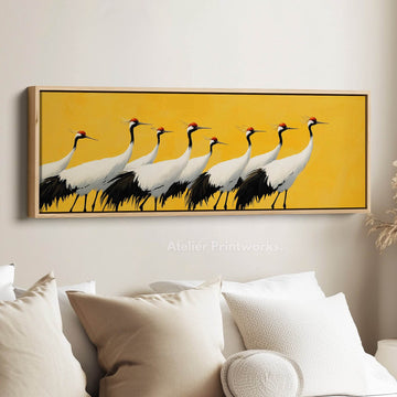 Red Crowned Cranes Panoramic Long Large Canvas Wall Decor Horizontal - Atelier Printworks