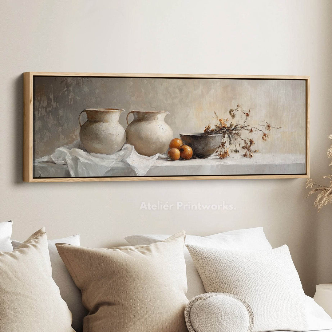Neutral Kitchen Wall Art Long Narrow Wall Art Big Framed Canvas Picture - Atelier Printworks