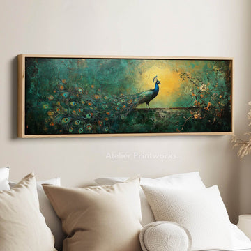 Abstract Peacock Large Canvas Decor Horizontal Long Wall Art - Atelier Printworks