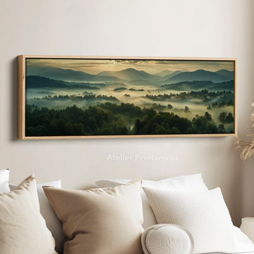 Large Horizontal Framed Canvas Wall Art Misty Landscape - Atelier Printworks