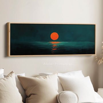 Minimalist Sunset Narrow Wide Horizontal Wall Decor Large Framed Canvas - Atelier Printworks
