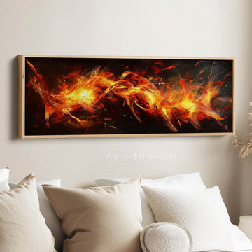 Abstract Flame Long Horizontal Wall Art, Panoramic Wall Art Wide Wall Art - Atelier Printworks