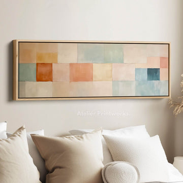 Abstract Pastel Long Framed Horizontal Canvas Wall Art - Atelier Printworks