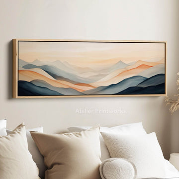 Muted Abstract Mountains Large Wide Horizontal Wall Art Framed Canvas - Atelier Printworks