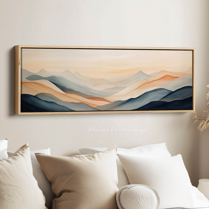 Muted Abstract Mountains Large Wide Horizontal Wall Art Framed Canvas - Atelier Printworks
