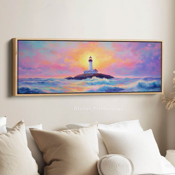 Lighthouse Painting Long Horizontal Above Bed Wall Decor - Atelier Printworks