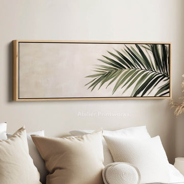 Vintage Palm Leaf Above Bed Wall Decor Long Horizontal Wall Decor - Atelier Printworks
