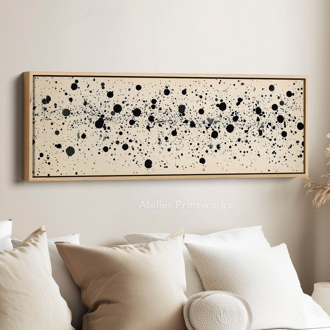 Black Abstract Dots Panoramic Large Framed Wall Decor - Atelier Printworks