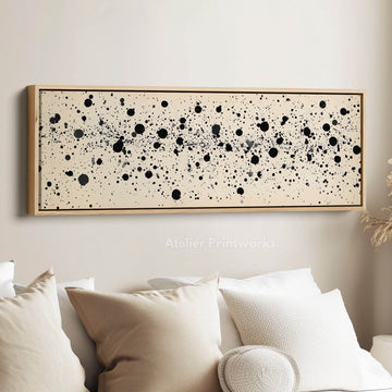 Black Abstract Dots Panoramic Large Framed Wall Decor - Atelier Printworks