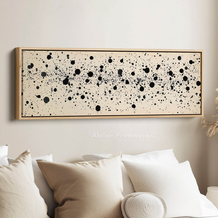 Black Abstract Dots Panoramic Large Framed Wall Decor - Atelier Printworks