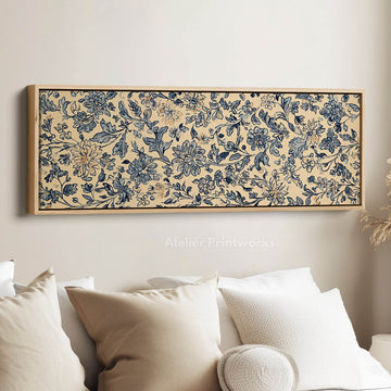 Vintage Blue & Beige Panoramic Large Framed Wall Decor - Atelier Printworks