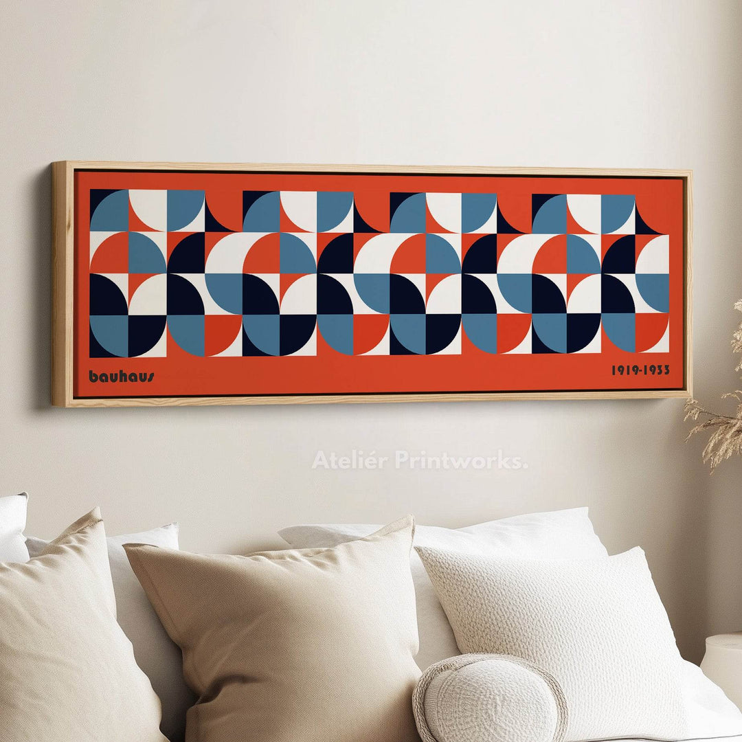 Red Bauhaus Long Narrow Panoramic Framed Canvas Wall Art - Atelier Printworks