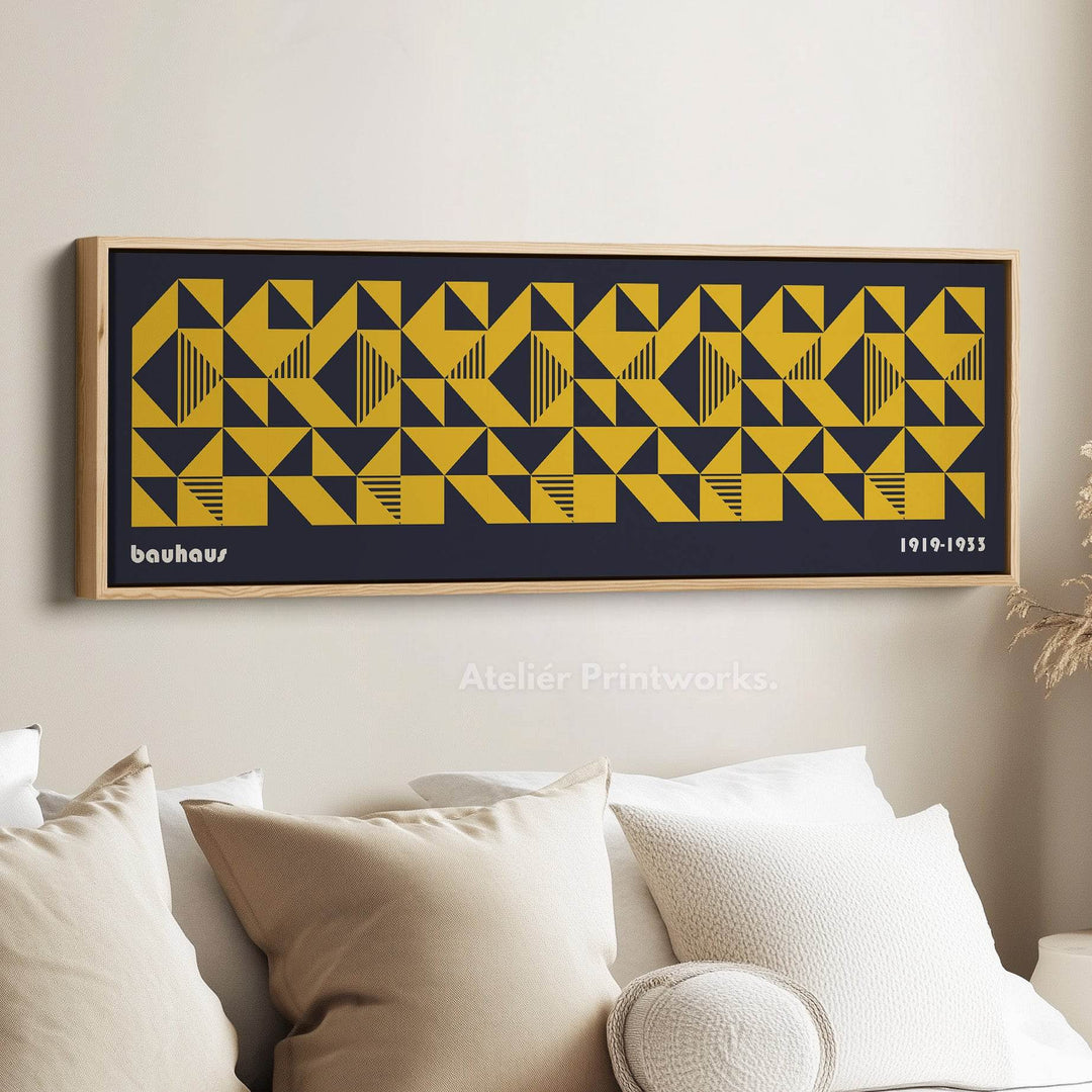 Dark Blue Bauhaus Long Skinny Panoramic Framed Canvas Wall Art - Atelier Printworks