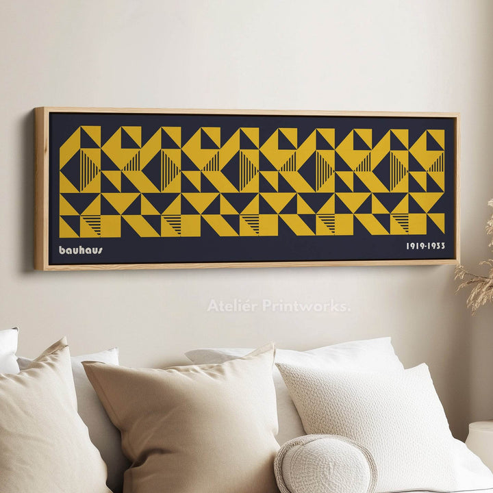 Dark Blue Bauhaus Long Skinny Panoramic Framed Canvas Wall Art - Atelier Printworks