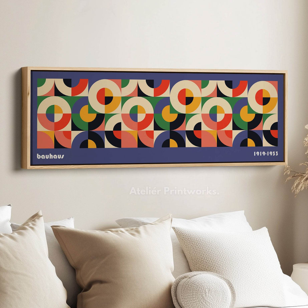 Horizontal Wall Art Violet Blue Bauhaus Large Framed Canvas - Atelier Printworks