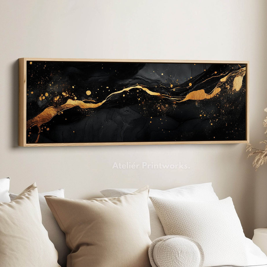 Gold & Black Abstract Horizontal Wall Decor Long Narrow - Atelier Printworks