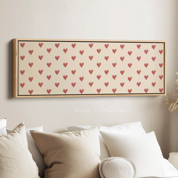 Red Hearts Pattern Wide Skinny Wall Art - Atelier Printworks