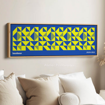 Blue & Yellow Large Framed Long Wall Art Mid Century Bauhaus - Atelier Printworks
