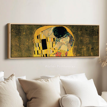 Above Bed Framed Canvas Wall Art The Kiss Klimt - Atelier Printworks