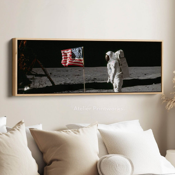 Long Panoramic Space Wall Art Astronaut Moon Walk NASA - Atelier Printworks