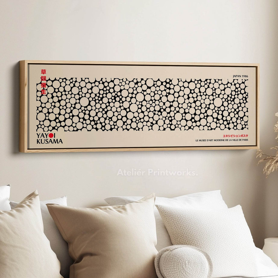 Yayoi Kusama Long Framed Canvas – Large Horizontal Japanese Abstract Wall Art - Atelier Printworks