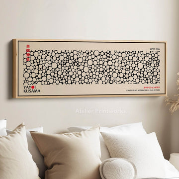 Yayoi Kusama Long Framed Canvas – Large Horizontal Japanese Abstract Wall Art - Atelier Printworks