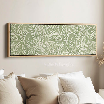 Sage Green Willow Leaves Vertical Long Wall Art - Atelier Printworks