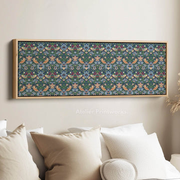 William Morris Strawberry Thief Blue Narrow Long Wall Art - Atelier Printworks