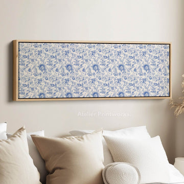 Blue Floral Panoramic Above Bed Wall Art - Atelier Printworks