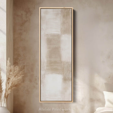 Beige & White Abstract Vertical Wall Decor Large Framed Canvas - Atelier Printworks