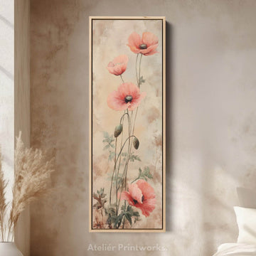 Vertical Long Wall Art Vintage Poppies Large Canvas Decor - Atelier Printworks