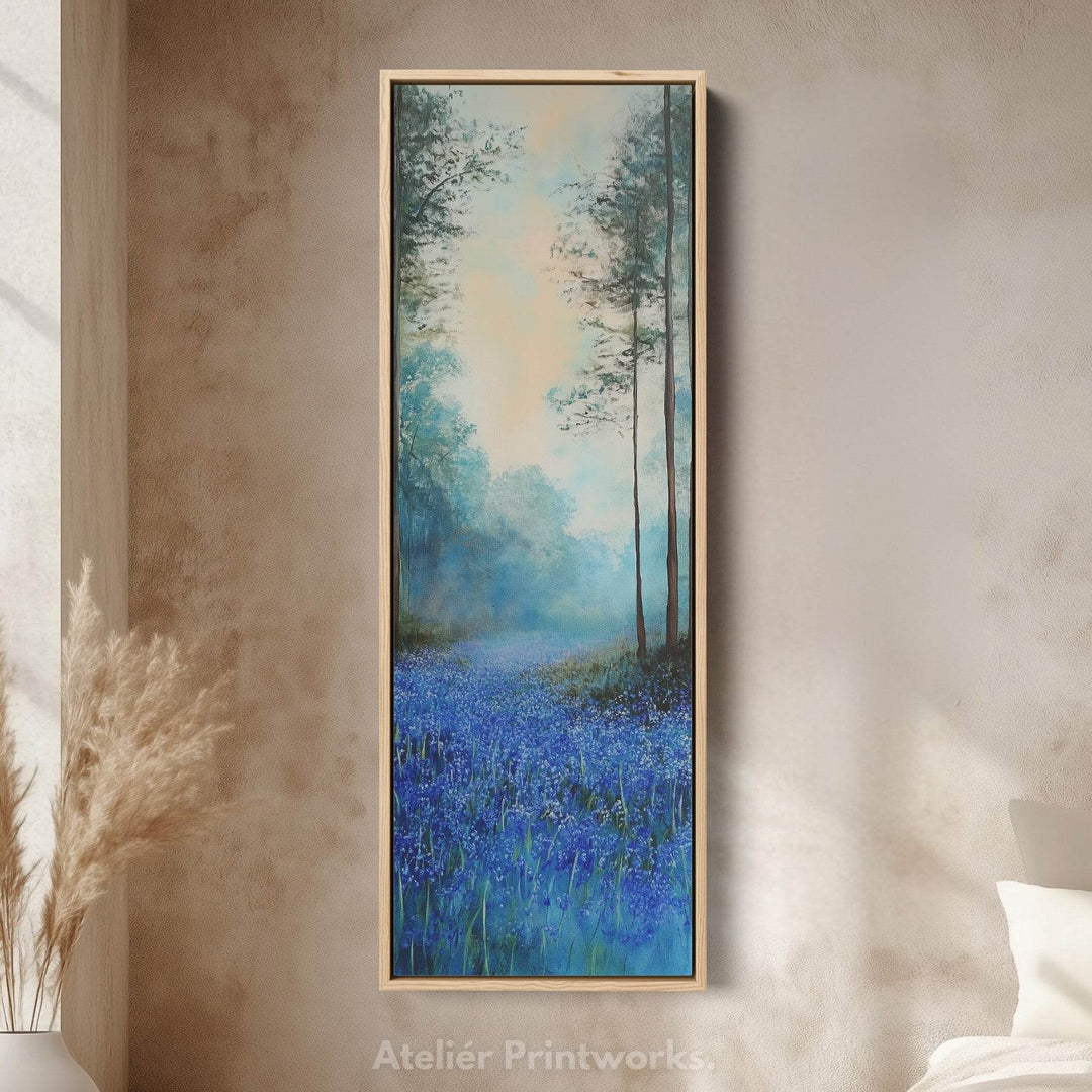Vertical Long Wall Art Bluebell Forest Large Canvas Decor - Atelier Printworks