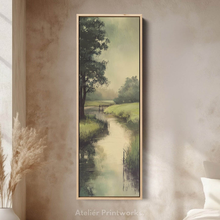 Large Long Vertical Wall Art Large Framed Canvas Tranquil River Picture - Atelier Printworks