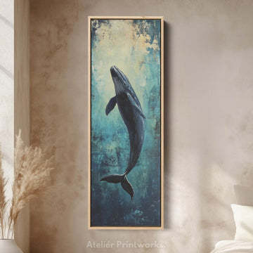 Long Narrow Vertical Whale Large Canvas Wall Decor - Atelier Printworks