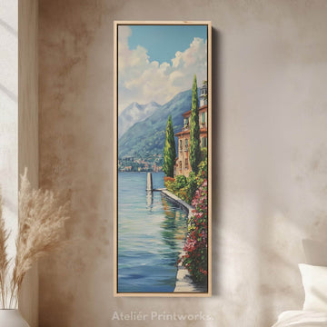 Lake Como Vertical Tall Wall Art Large Framed Canvas - Atelier Printworks