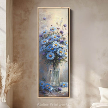 Blue Daisies Vertical Tall Wall Art Large Framed Canvas - Atelier Printworks