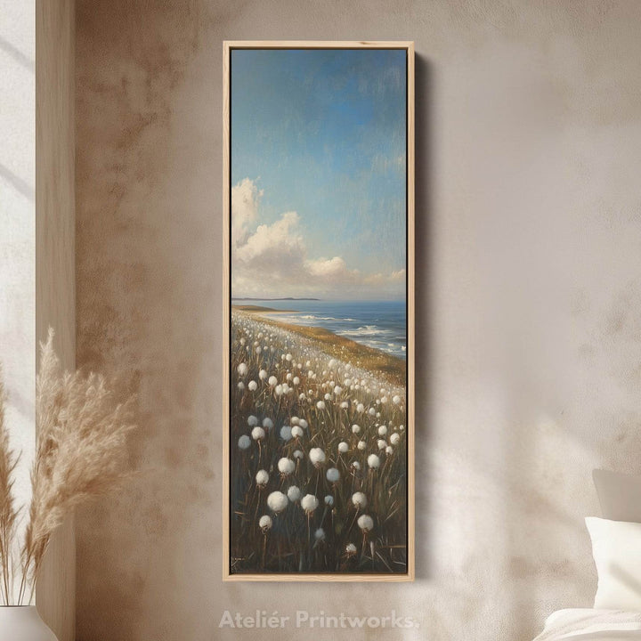 White Cotton Wild Flower Vertical Tall Wall Art Large Framed Canvas - Atelier Printworks