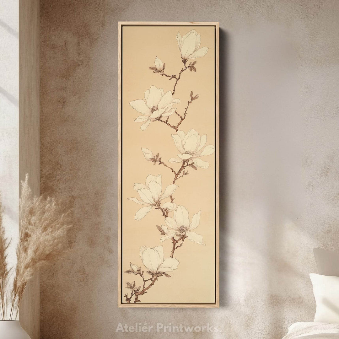 White Magnolia Long Narrow Vertical Wall Art Large Canvas Wall Decor - Atelier Printworks