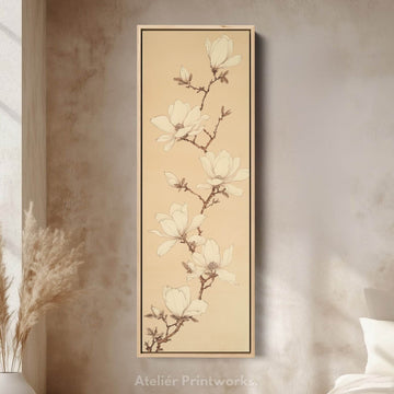 White Magnolia Long Narrow Vertical Wall Art Large Canvas Wall Decor - Atelier Printworks