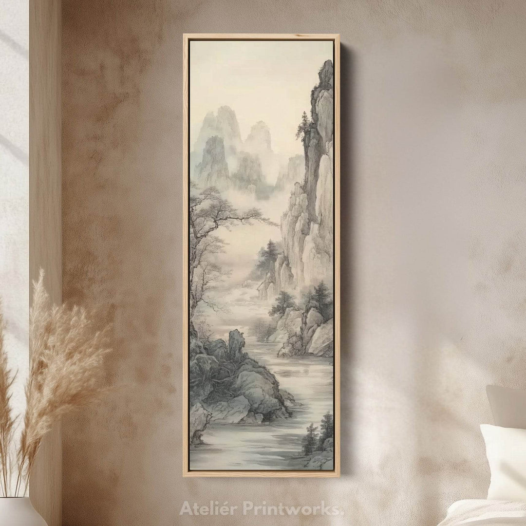 Chinese Landscape Long Narrow Vertical Wall Art Large Canvas Wall Decor - Atelier Printworks
