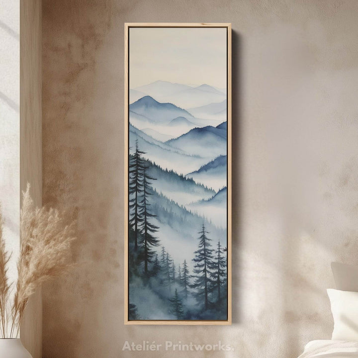 Watercolour Mountains Long Narrow Vertical Wall Art Large Canvas Wall Decor - Atelier Printworks